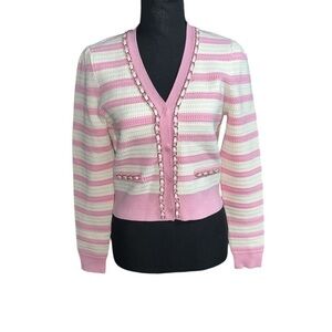 Generation Love Pink and White Striped Knit Cardigan